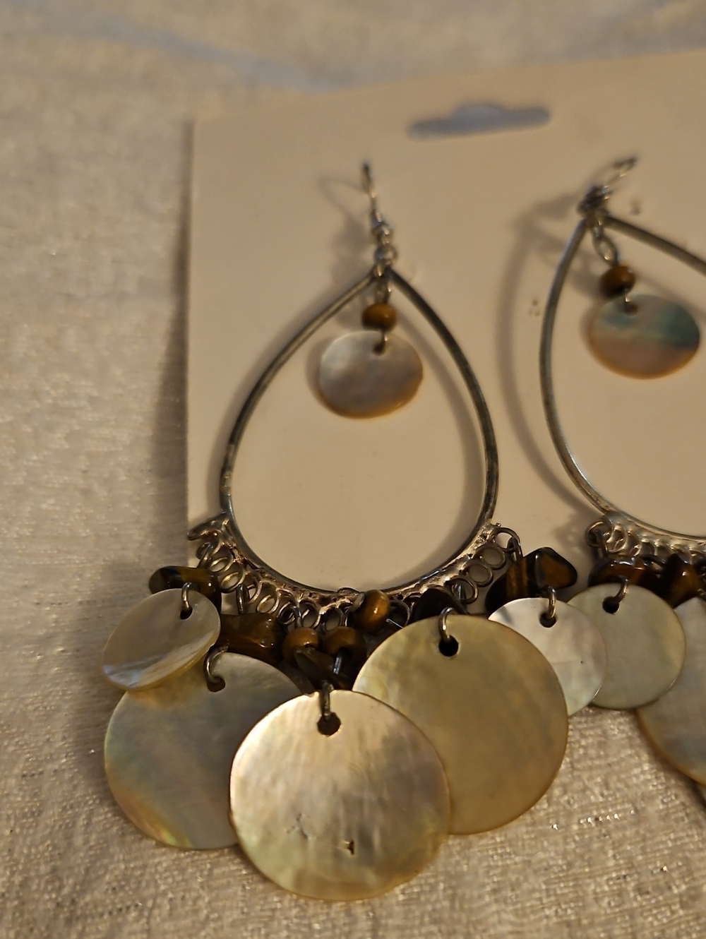 Vintage Abalone Shell Jumbo Teardrop Chandalier Boho Dangle Hook Earrings - Picture 3 of 5